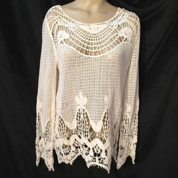 Anthropologie Oddy Ivory Crochet Long Sleeve Top M/L NEW - Picture 2 of 8